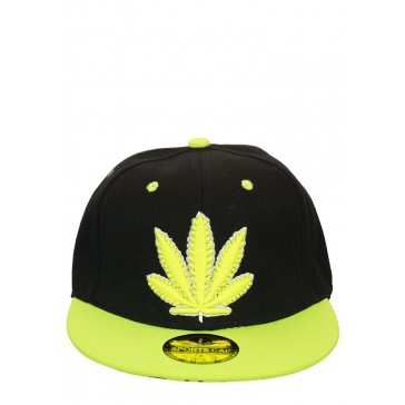 Cannabis Snapback / Base Cap -Schwarz / Neon Gelb