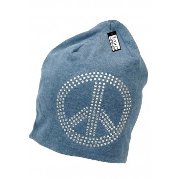 Beanie in trendigen Peace Design-Blau