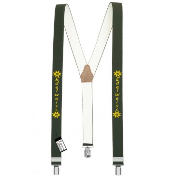  Hosenträger Edelweiss Design mit 3 Clips von Xeira®-Dunkel Grün