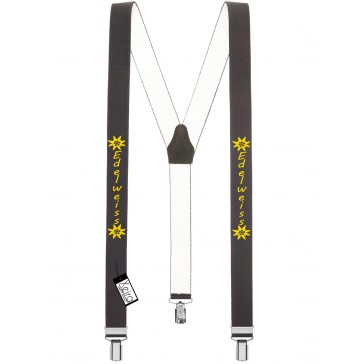 Hosenträger Edelweiss Design mit 3 Clips von Xeira®-Dunkel Grau