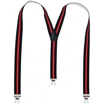 Hochwertige Hosenträger in Trendigen Schwarz - Rot - Weiß Streifen Design mit Extra Starken Clips