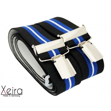 Hosenträger von Xeira® in Trendigen Schwarz-Blau / Rot-Weiß mit 4 Clips