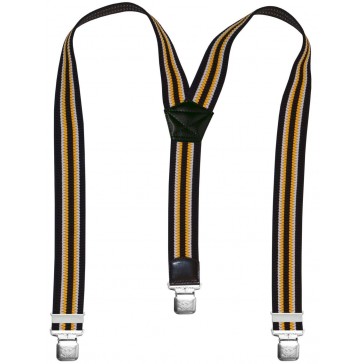 Hosenträger in Trendigen Schwarz mit Weiß / Gelben Streifen - mit XL Adler Clips und 40mm Breite