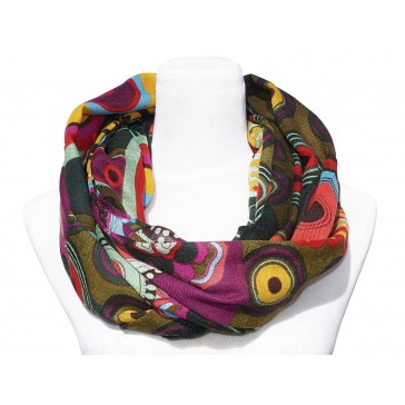 Loop Schal mit buntem Blumen / Paisley Motiv - Grün / Multicolor