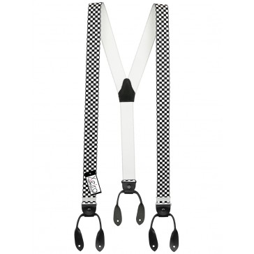 Hosenträger von Xeira® in Vintage Schwarz / Weiß Kariert Design mit Lederriemen
