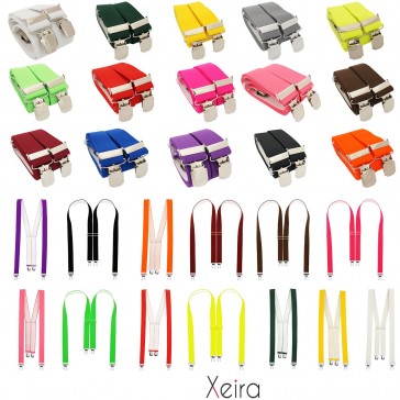 Hosenträger in Uni & Neon Farben mit 4 Extra Starken XL Clips