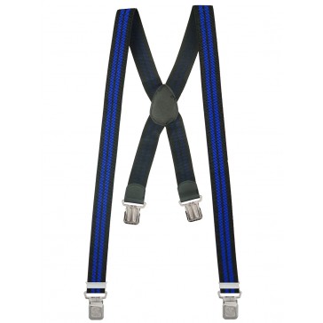 Hosenträger X-Design in Gestreiften Farben mit 4 XL Alder Clips - Schwarz Blau