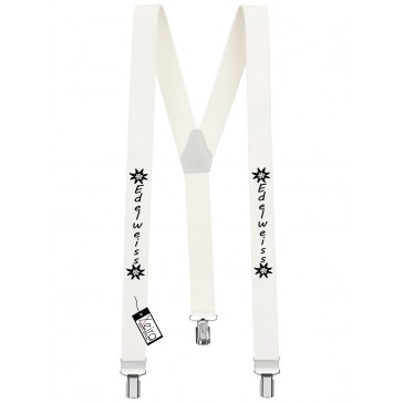 Hosenträger Edelweiss Design mit 3 Clips von Xeira®-Weiß