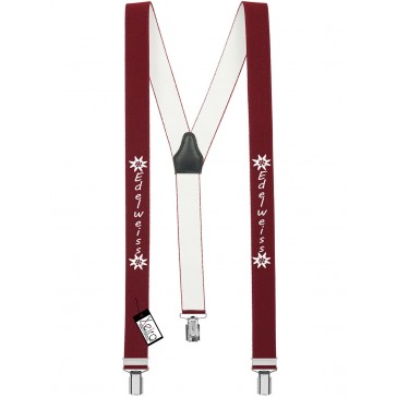 Hosenträger Edelweiss Design mit 3 Clips von Xeira®-Bordeaux