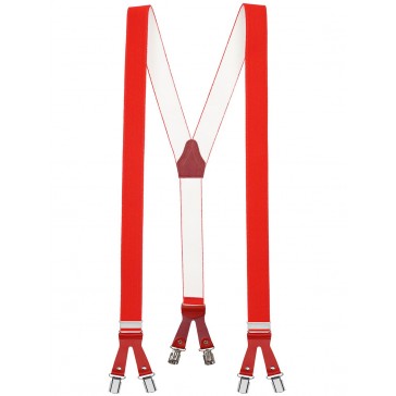 Hochwertige Hosenträger in Uni Rot mit Roten Lederriemen und 6 Clips