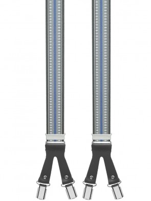 Hosenträger in Grau / Blauen Design mit Lederriemen und 6 Clips