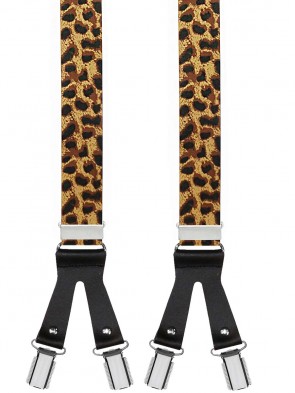 Hochwertige Hosenträger in Trendigen Leopard Design mit 6 Clips und Schwarzen Leder