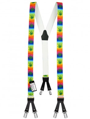 Xeira Hosenträger Multicolour Cannabis mit Schwarzen Leder und 6Clips