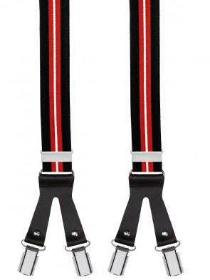 Hosenträger von Xeira® in Trendigen Schwarz - Blau & Rot - Weiß Design mit Lederriemen und 6 Clips