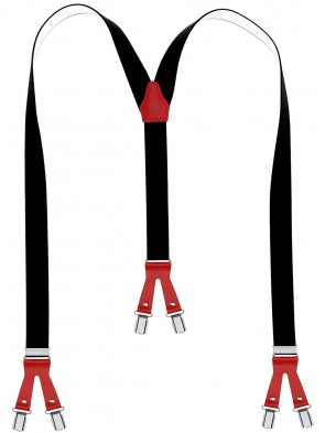 Hochwertige Hosenträger in Uni Schwarz mit verschieden Farbigen Lederriemen und 6 Clips