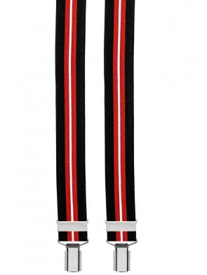 Hosenträger von Xeira® Y Design 4 Clips in Schwarz - Rot & Blau - Weiß mit Lederriemen